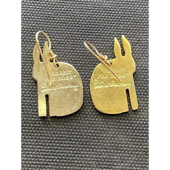 vintage Laurel Burch "Rabbit for Ross" dangle Enamel Earrings Estate Costume - Picture 2 of 5